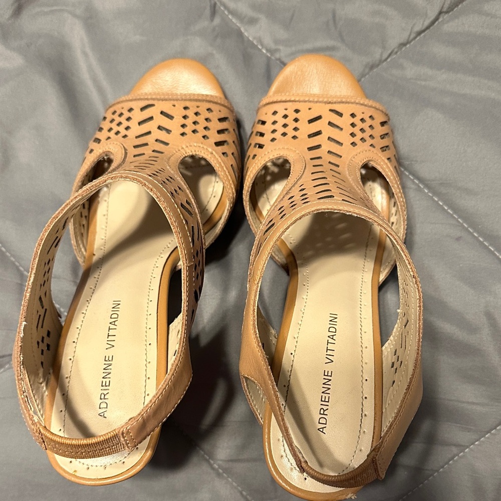 Adrienne Vittadini Beige Cutout Sandals